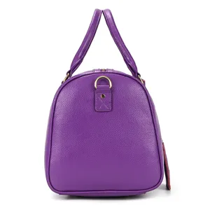 Purple genuine leather travel duffel bag side view fashion handbag gym bag casual luggage