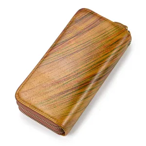 Cartera larga de hombre de cuero curtido vegetal con cremallera doble vintage.