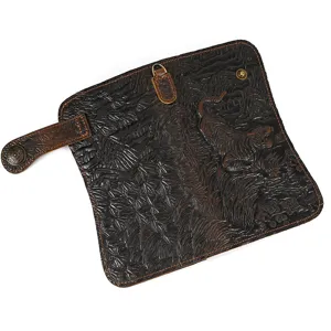 Vintage Genuine Leather Tiger Embossed Long Wallet Clutch Multicard Slot Retro Purse