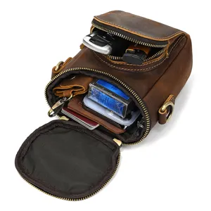 Vintage Echtleder Herrentasche braune kleine Umhängetasche Gürteltasche Multi-Pocket