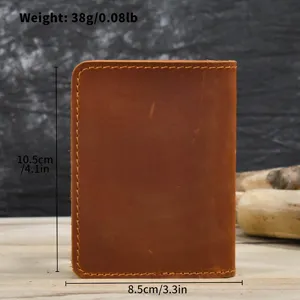 Vintage brown crazy horse leather card holder bifold wallet minimalist portable ID card.