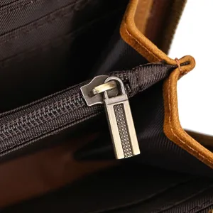 Men vintage leather wallet zipper detail close up high quality brown purse accessory