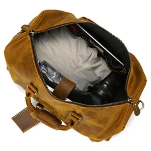 Sac de voyage vintage en cuir de cheval fou grande capacité sac week-end pour homme et femme