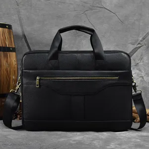 Men genuine leather business briefcase laptop shoulder bag casual messenger bag stylish black