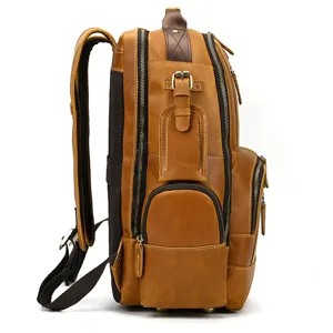 Men vintage leather backpack large capacity crazy horse cowhide travel laptop book bag