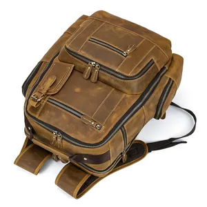Men vintage genuine leather backpack large capacity crazy horse travel school bag