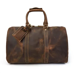 Sac de Voyage en Cuir Vintage Grande Capacité Sac à Main de Sport Élégant Détail