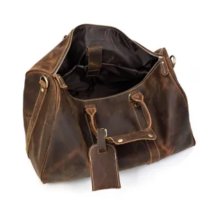 Sac de voyage vintage en cuir véritable grande capacité rétro marron week-end sac de sport
