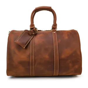Sac de voyage vintage en cuir crazy horse grand capacite sac a bagages retro de loisirs