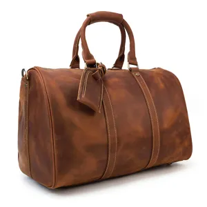 Sac de voyage vintage en cuir marron grande capacité sac week-end bagage fourre-tout