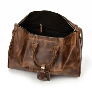 Sac de voyage en cuir véritable de cheval fou vintage grande capacité weekend marron