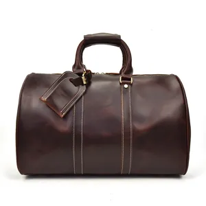 Sac de Voyage Duffel en Cuir Crazy Horse Vintage Grande Capacité Sac à Main de Sport
