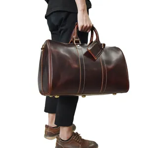 Sac de voyage vintage en cuir véritable grande capacité sac week-end pour homme et femme