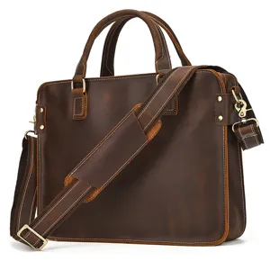 Valigetta Vintage in Vera Pelle Crazy Horse per Uomo 16 Pollici Borsa porta PC Business Casual Grande Capacità Borsa a Tracolla