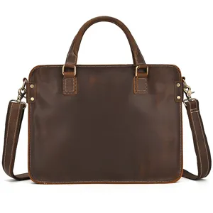 Borsa portadocumenti in vera pelle vintage marrone da uomo, borsa a tracolla business.