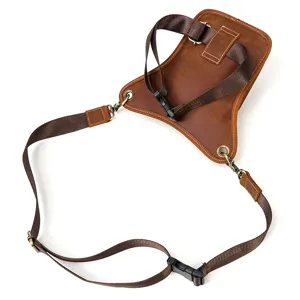 Men's genuine leather vintage drop leg bag tactical waist phone pouch strap detail view