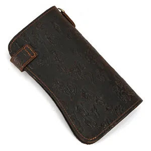 Vintage embossed leather long wallet with cloud pattern, retro business clutch purse.