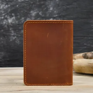 Genuine leather card holder bifold retro brown minimalist credit card wallet slim id case