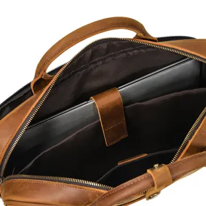 Vintage crazy horse leather men briefcase 15.6 inch laptop bag business messenger bag
