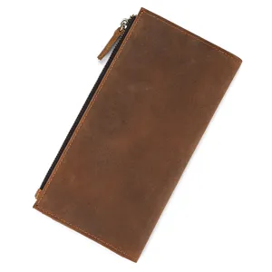Billetera larga vintage de cuero genuino para hombre con monedero con cremallera y tarjetero.