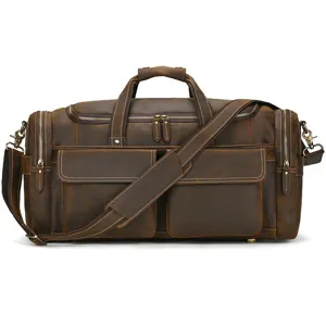 Bolsa de viaje vintage de cuero crazy horse gran capacidad bolso de gimnasio hombre