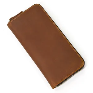 Heren vintage echt leer lange portemonnee gek paard leer rits tas multi kaart sleuven.