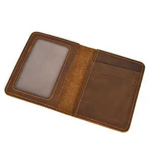 Vintage genuine leather bifold card holder passport pocket minimalist portable ID wallet