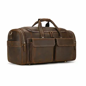 Bolso de viaje de cuero vintage gran capacidad bolsa de deporte 54x25x27cm retro