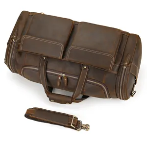 Bolso de viaje vintage de cuero Crazy Horse, gran capacidad bolsa de gimnasio para hombre