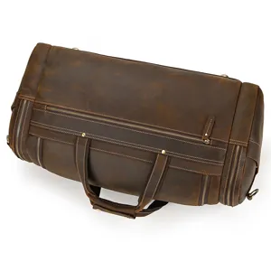Vintage cuero de caballo loco bolsa de viaje gran capacidad deporte fitness weekender