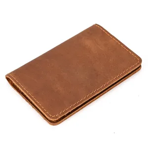 Genuine leather card holder minimalist retro bi-fold wallet for credit cards and ID portable design.