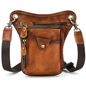Men's Genuine Leather Waist Bag Vintage Distressed Cowhide Fanny Pack Multi-Pocket Tactical Leg Bag Casual Travel Pouch