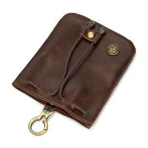 Vintage Crazy Horse Leather Mini Coin Pouch Retro Change Purse With Metal Hardware Detail