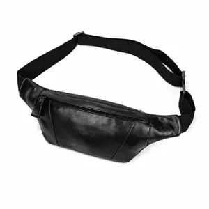 Men genuine leather waist bag black chest bag casual outdoor sports phone Fanny pack