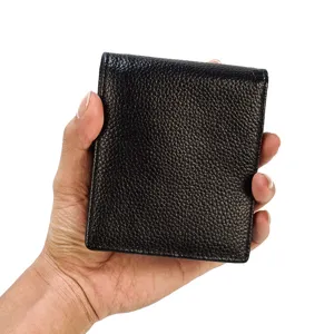 Billetera de cuero genuino para hombre negro tarjetero clásico accesorio minimalista