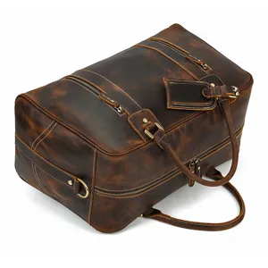 Bolsa de viaje de cuero vintage retro gran capacidad negocios deporte fitness duffle