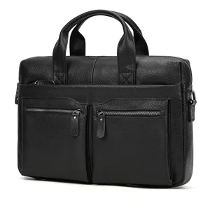 Men Genuine Cowhide Leather Briefcase Business Laptop Bag Vintage Casual Office Shoulder Messenger Bag