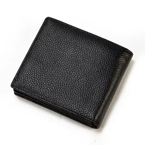 Billetera corta de cuero genuino para hombre bifold multi ranuras para tarjetas