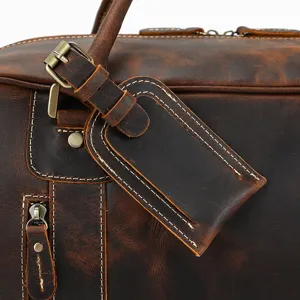 Bolso de viaje vintage de cuero de caballo loco negocios fin de semana retro detalle