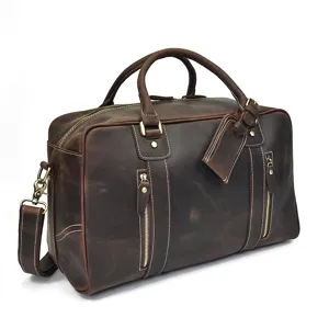 Bolso de viaje de cuero vintage, bolsa de deporte de gran capacidad para hombres.
