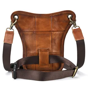 Vintage genuine leather drop leg bag men tactical waist bag for motorcycle phone