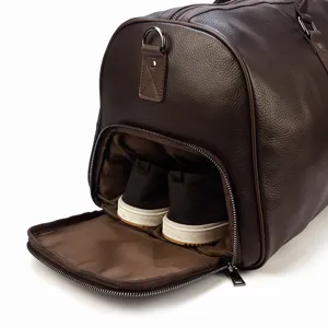 Heren echt lederen reistas weekendtas met apart schoenenvak waterdichte sporttas fitness tas