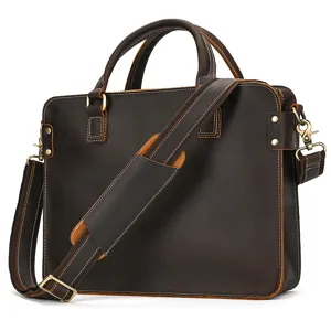 Borsa da lavoro in vera pelle vintage marrone 16 pollici borsa per computer portatile