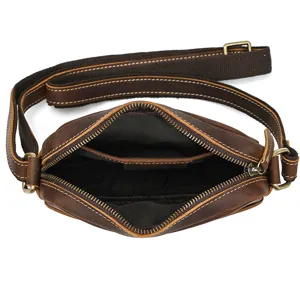 Vintage brown crazy horse leather men's shoulder bag, stylish crossbody bag with adjustable strap.