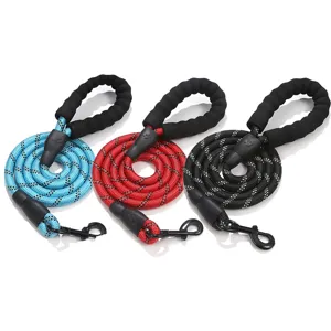 Pet Dog Leash Reflective Nylon Braided Leash With Foam Handle And Metal Hook For Dog Walking Training