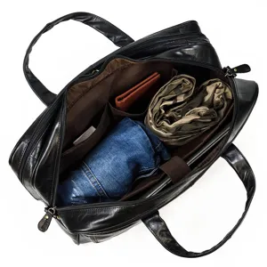 Borsa da lavoro professionale in vera pelle nera grande capacita per computer portatile