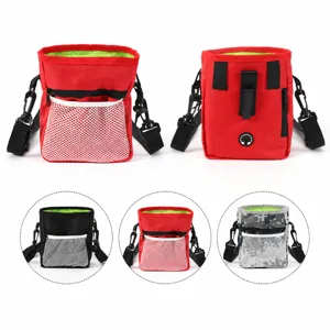 Portable dog training treat pouch outdoor pet waist bag with mesh pocket and shoulder strap.