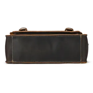 Vintage crazy horse leather men shoulder messenger bag bottom detail professional studio shot