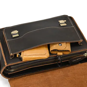 Retro leather shoulder bag detail showing front pocket and premium mad horse leather texture.
