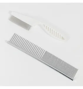 Professional pet grooming comb set with stainless steel teeth for daily cat and dog care.